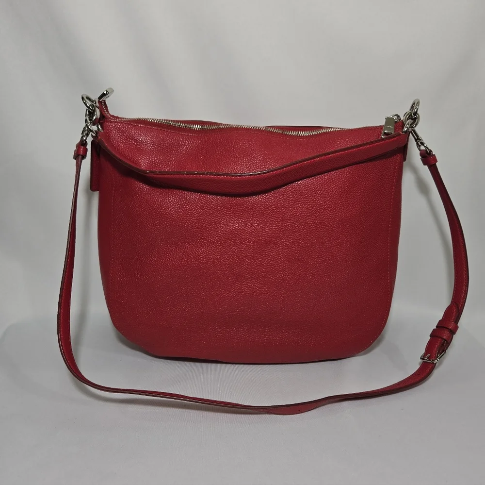 Coach Pebbled Leather Turnlock Hobo Red Purse
